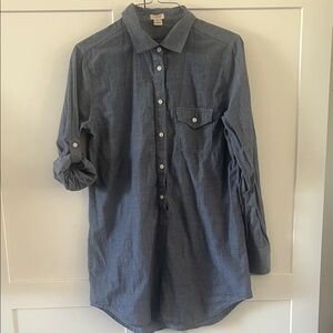 J. Crew Blue Chambray Denim Tunic Blouse Top Quarter Button-down Popover WomenXS